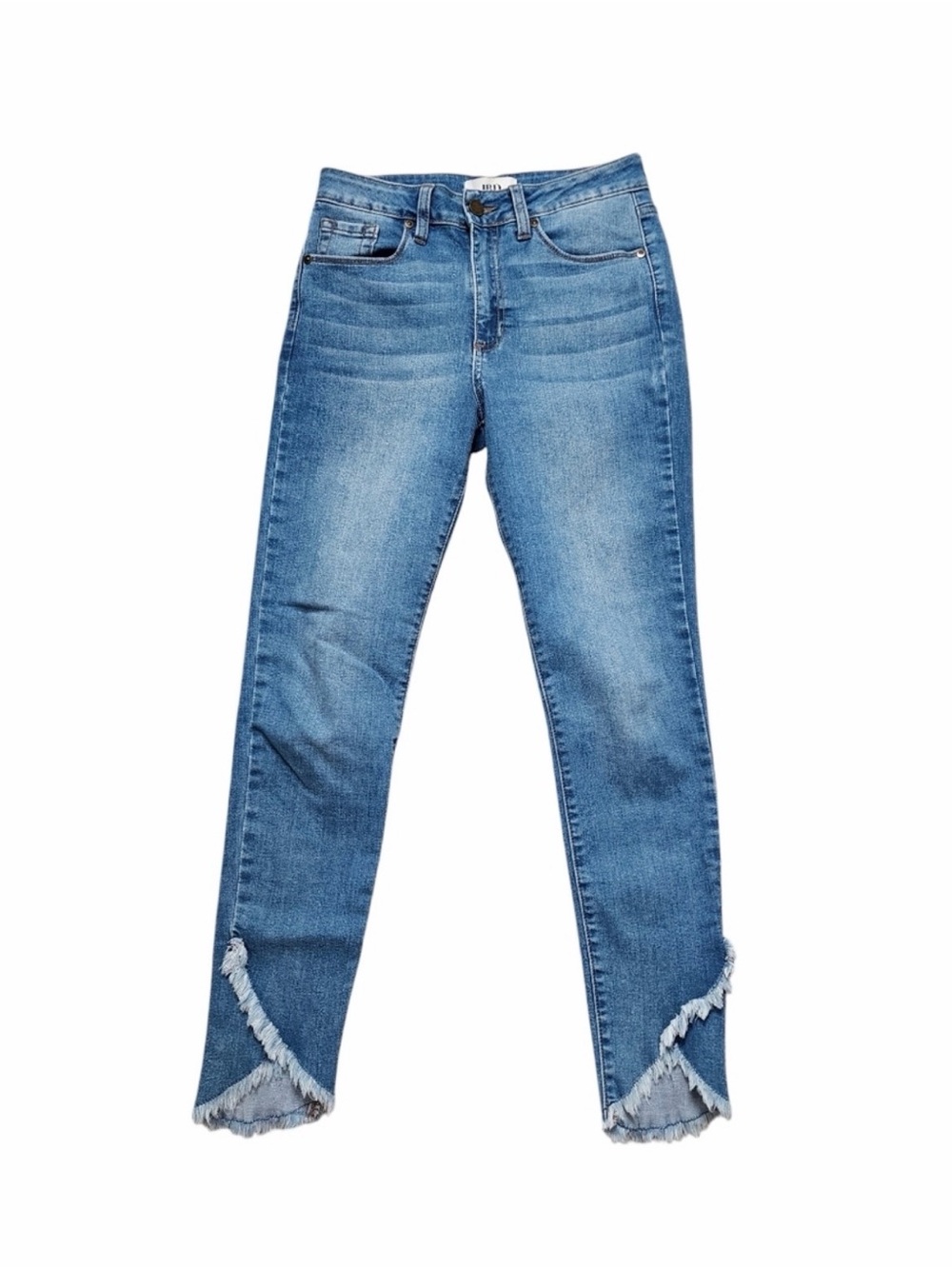 Just Black Light Blue Frayed Crossover Hem Skinny Jeans